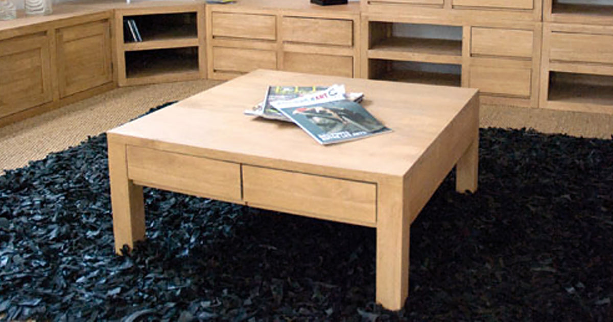 Table salon écologique carrée avec tiroirs
