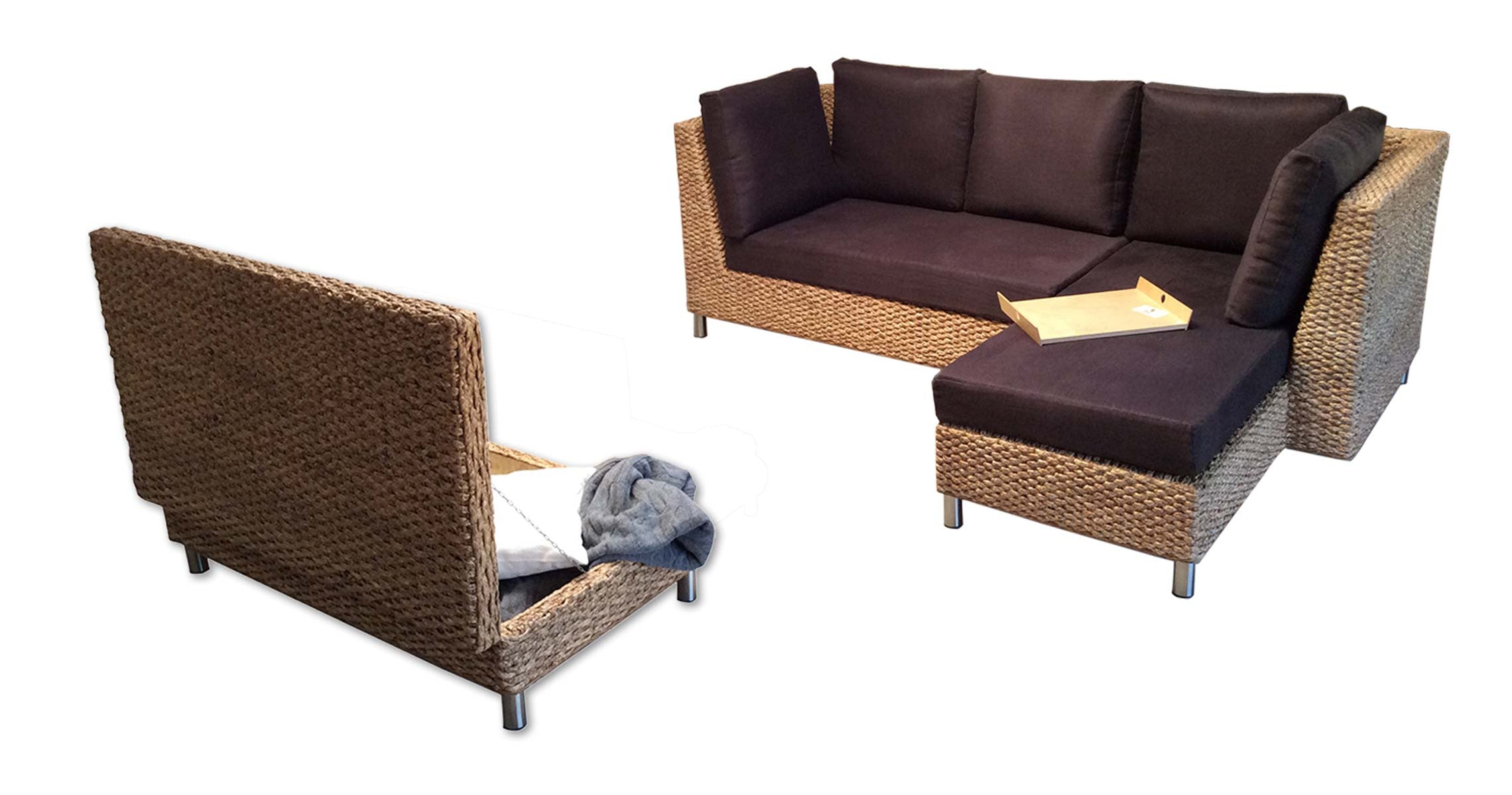 Ensemble canapé d'angle convertible avec banquette coffre de rangement