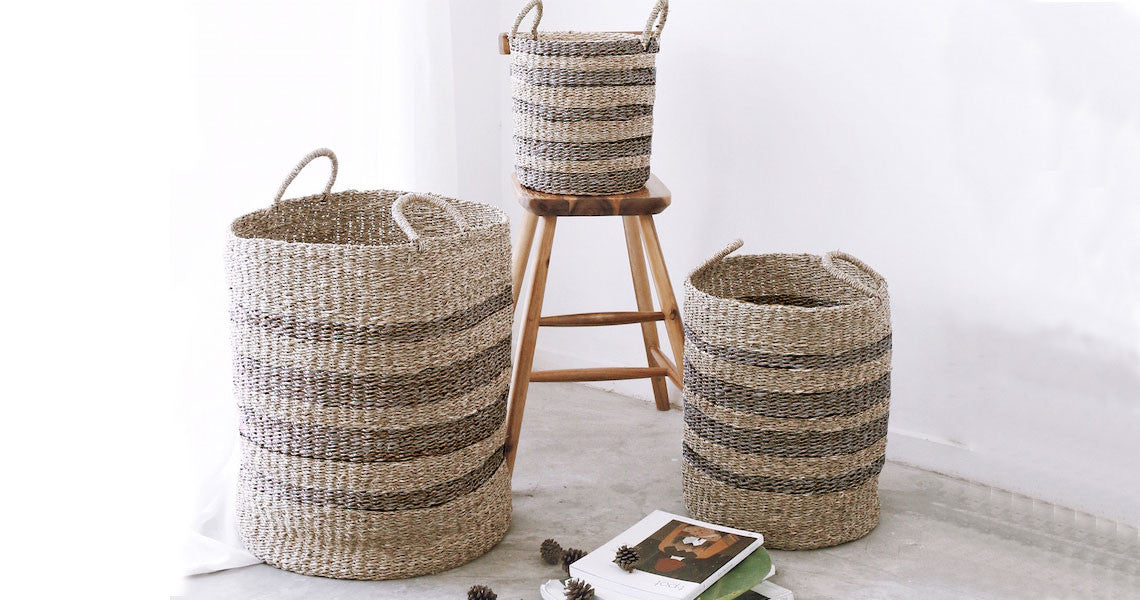Panier nature à rayures