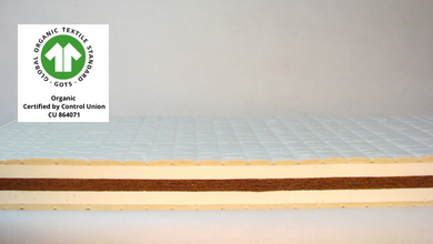 Matelas bio ferme grâce à son coeur en fibre de coco et accueillant grâce au latex souple et tonique.
