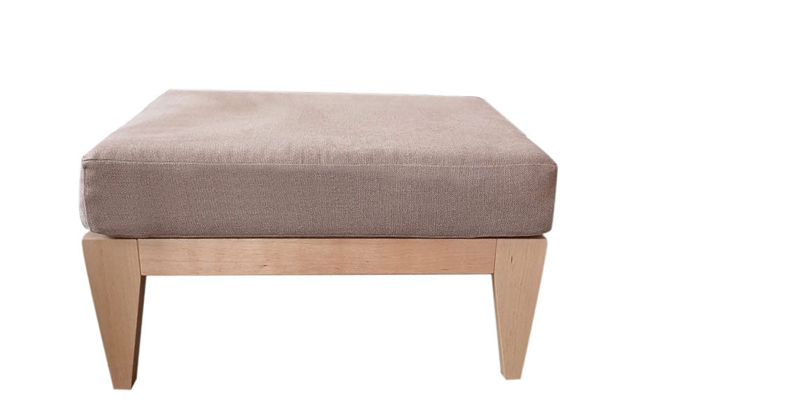 Repose-pied en bois naturel avec coussin en lin, plusieurs coloris, style épuré, Made in France, bio.
