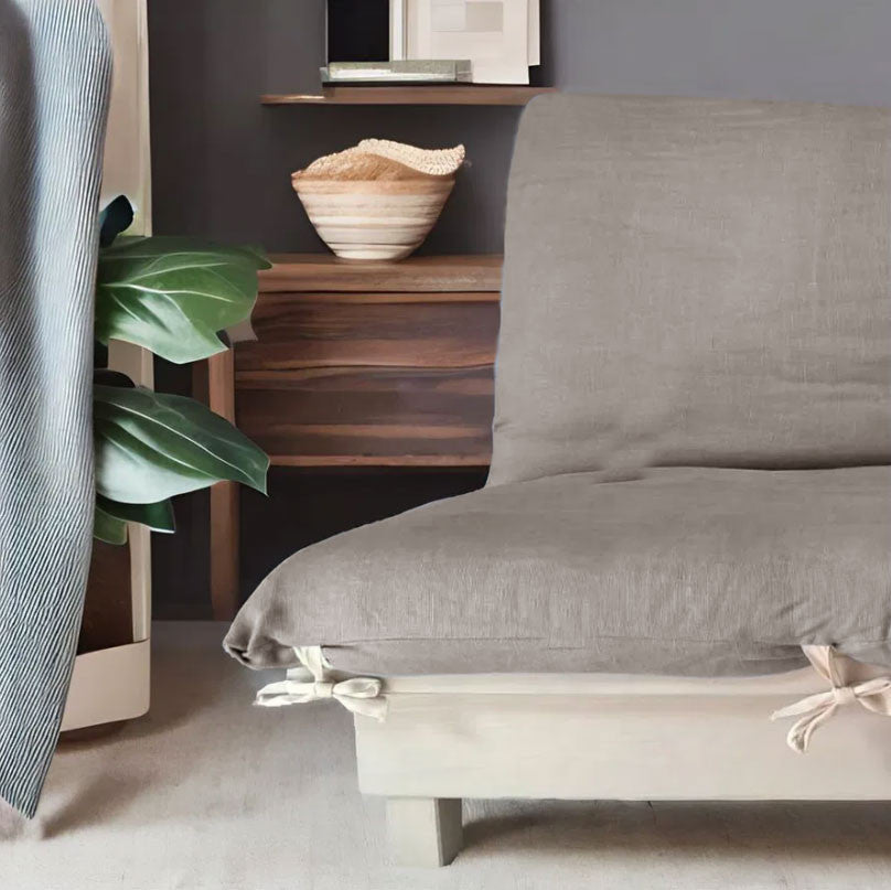 Canapé convertible naturel en bois massif avec futon en coton bio