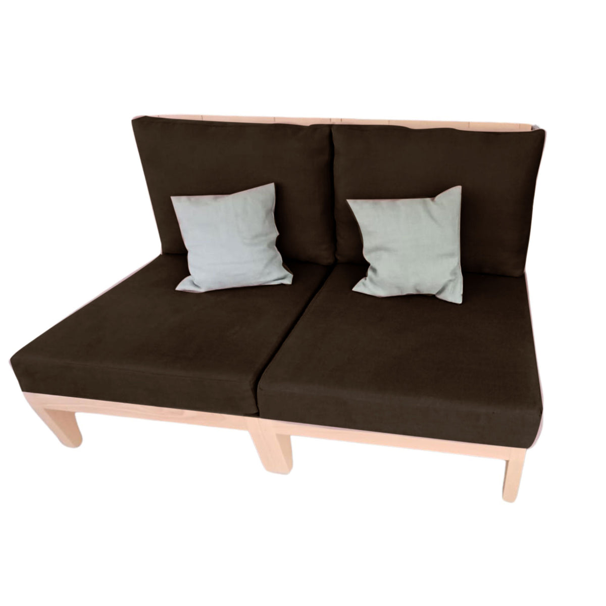 Canapé 2 places petit ou 2 chauffeuses indépendantes en bois clair en lin français entièrement déhoussables et lavables. Made in