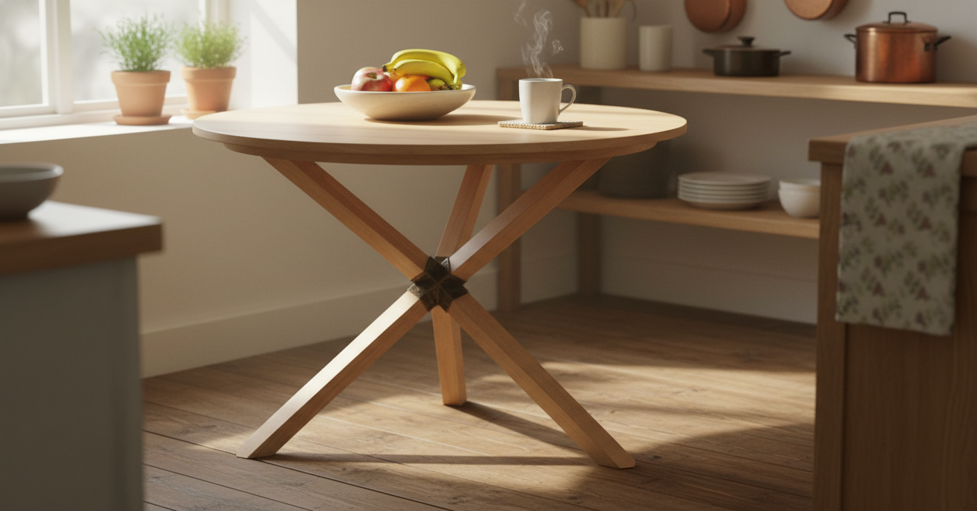 table à manger ronde en bois massif pied mikado