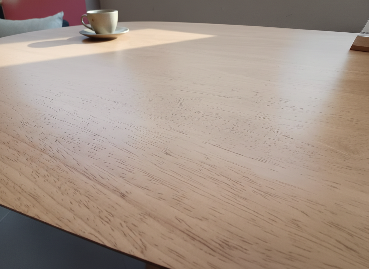 Détail plateau de table en hévéa massif huilé