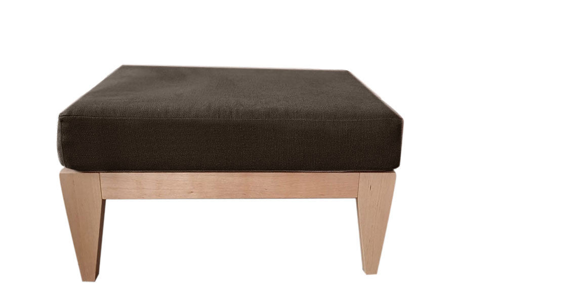 Repose-pied en bois de hêtre, coussin en lin et latex Made in France, bio.